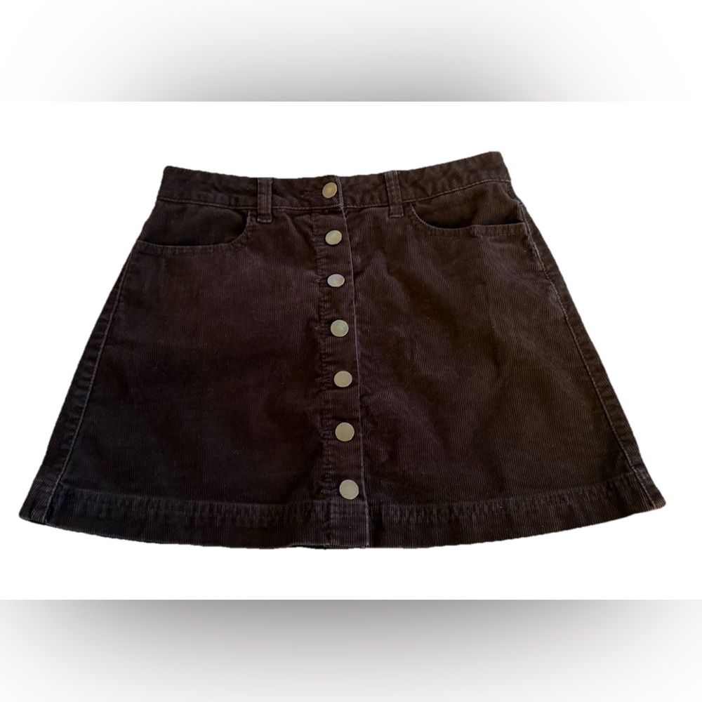 FOREVER 21 Chocolate Brown Corduroy Button Front Mini Skirt Size 26